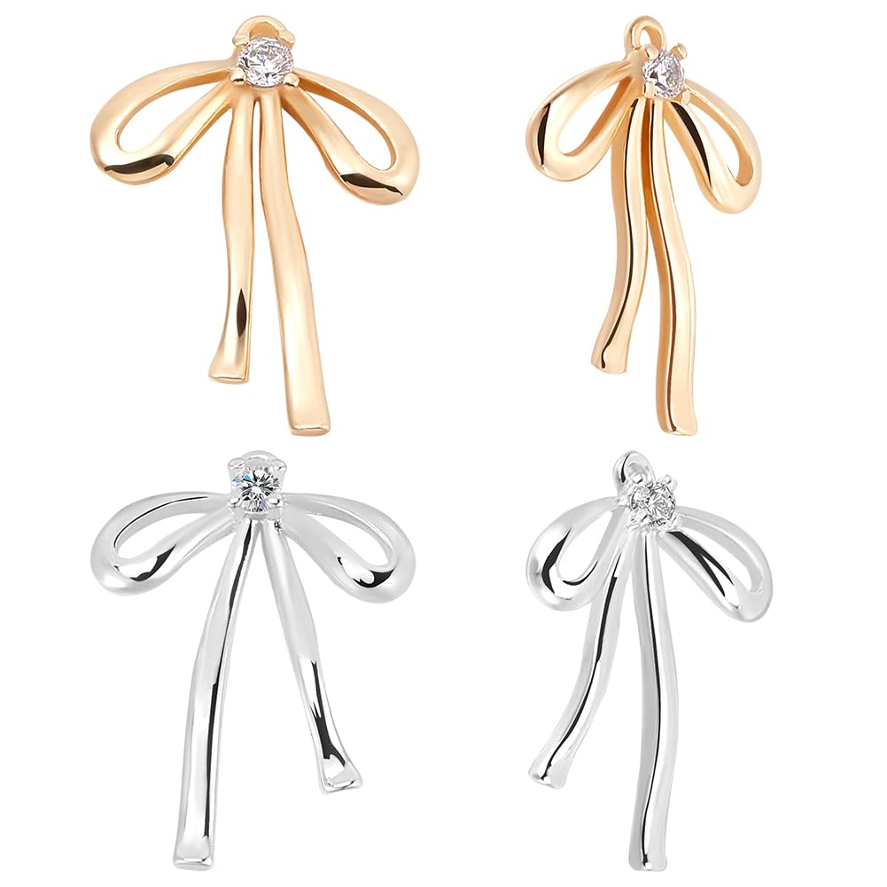 Beebeecraft 1 Box 12Pcs Cubic Zirconia Bowknot Charms Real 18K Gold & 925 Sterling Sliver Plated Brass Crystal Bow Charms for DIY Earrings Necklaces Bracelets