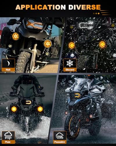 CO LIGHT Additional Lights for Motorcycle LED, 140W/2PCS Motorcycle Fog Lights Strobe Headlight Kit Removable Amber Hood Brackets and Wiring Universal for ADV Moto R 1250GS
