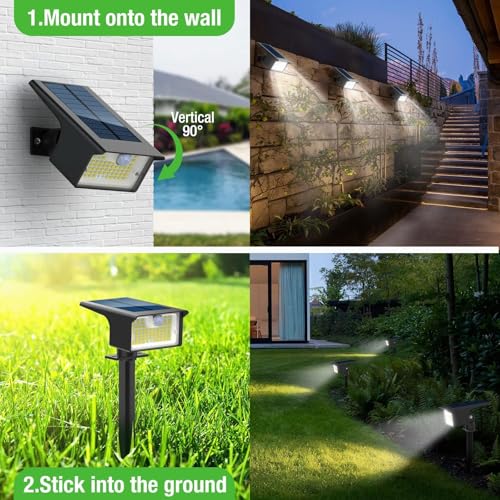 nipify Set of 3 Solar Motion Detector Lights, 62 LED Solar Outdoor Spotlight 3 Modes Outdoor Lighting Solar Light, Waterproof IP65 Solar Light for Garden, Pathway, Pathway, Cold White