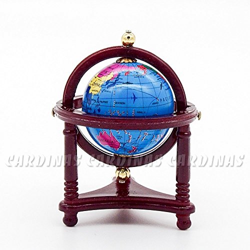 Odoria 1:12 miniature blue world globe with wooden stan…