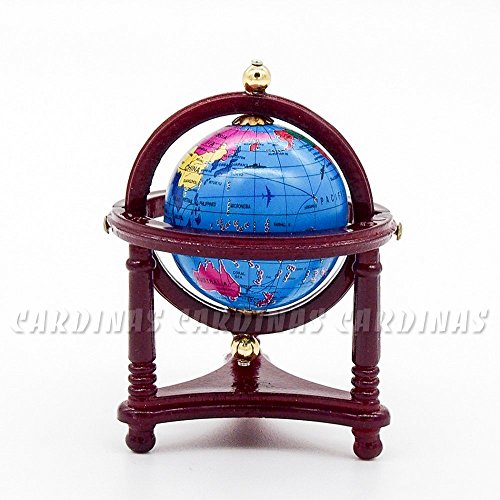 Odoria 1:12 Miniature Blue World Globe with Wooden Stand Dollhouse Furniture Accessories