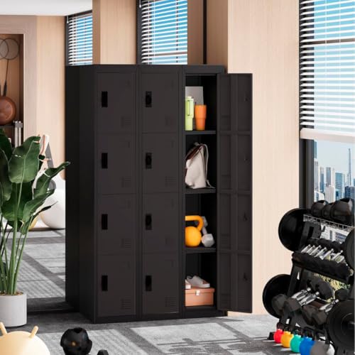EKE Locker Metalico 185 X 38 X 45 Grande Almacenamiento Resistente Lockers Casilleros de Metal con Llave para Oficina Escuela Gimnasio o Casa (4 Puerta, Negro)