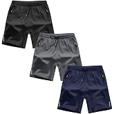 ANHDM Boys Shorts Quick Dry Athletic Running Shorts with Zipper Pockets