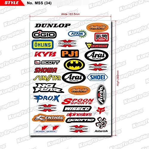 Kungfu Graphics Arai KYB Sponsor Logo Racing Sticker Sheet Universal (7.2x 10.2 inch), White