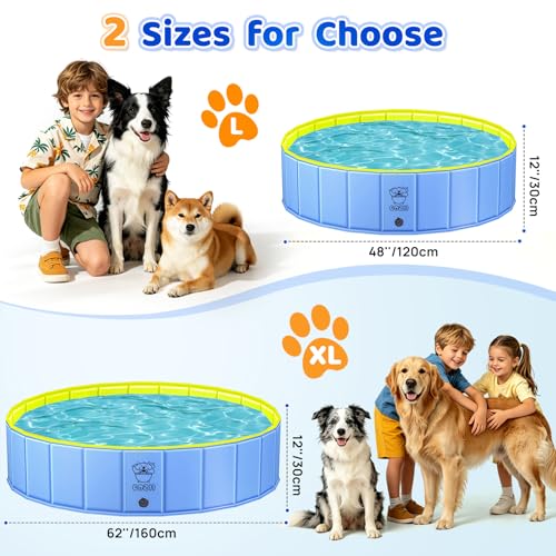 COZII Dog Paddling Pool, 120 x 30cm Dog Pool Foldable, Large Paddling Pool for Dogs Non-Slip, Upgraded Durable 6mm PP Board & Hard PVC, Portable Swimming Pool for Kids, Doggy, Pets