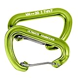 Ultimate Hammocks Wiregate Carabiner (Set Of 2) - Mini Aluminum Lightweight Biners - For Hammock Tree Straps - 20KN Rating