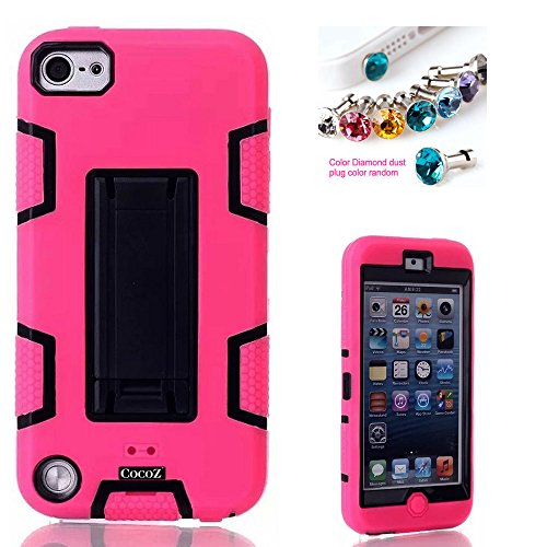 CocoZÂ® Apple Ipod Touch 5 Case Full Protection Hybrid Soft Silicone Silicone Stand Hard Inner Case Cover for Apple Ipod Touch 5 Case and Diamond Dust (Hot Pink black)