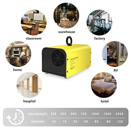 10,000mg Ozone Generator Air Purifier, Elementa Wireless Remote Control Ozone Cleaner, Portable Smart Air Purifier Ionizer O3 Machine for RV Basement Classroom Odor Remover (YELLOW)