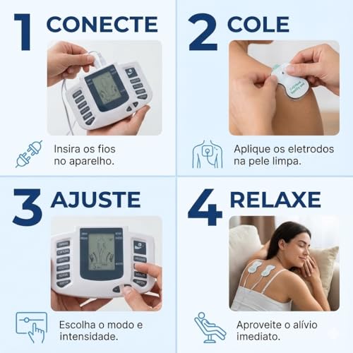 Aparelho Eletroestimulador TENS Portátil | 8 Modos Terapêuticos, Alívio de Dores Musculares, Fisioterapia em Casa, Seguro e Não Invasivo
