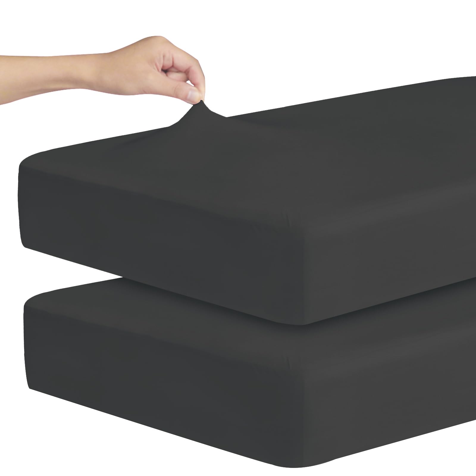 Photo 1 of Stretchy Crib Sheets for Boys or Girls, 2 Pack Baby Sheets Fitted for Standard Crib and Toddler Mattress 52" x 28", Soft and Breathable Fitted Crib Sheets Neutral, Black