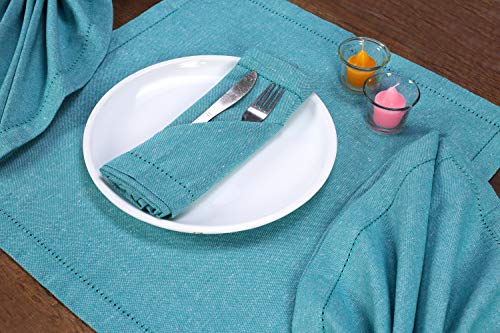 Ramanta Home 12-Pack 100% Hemstitched Cotton Dinner Napkin Oversized 20x20 - Chambray Cloth Napkin Soft Absorbent Comfortable for Events and Daily Use - Teal - Thumbnail 4