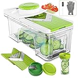 ONSON Adjustable Mandoline Slicer with Spiralizer Vegetable Slicer - V Blades Food Slicer Veggie Slicer Cutter Zoodle Maker - Vegetable Spiralizer with Julienne Grater