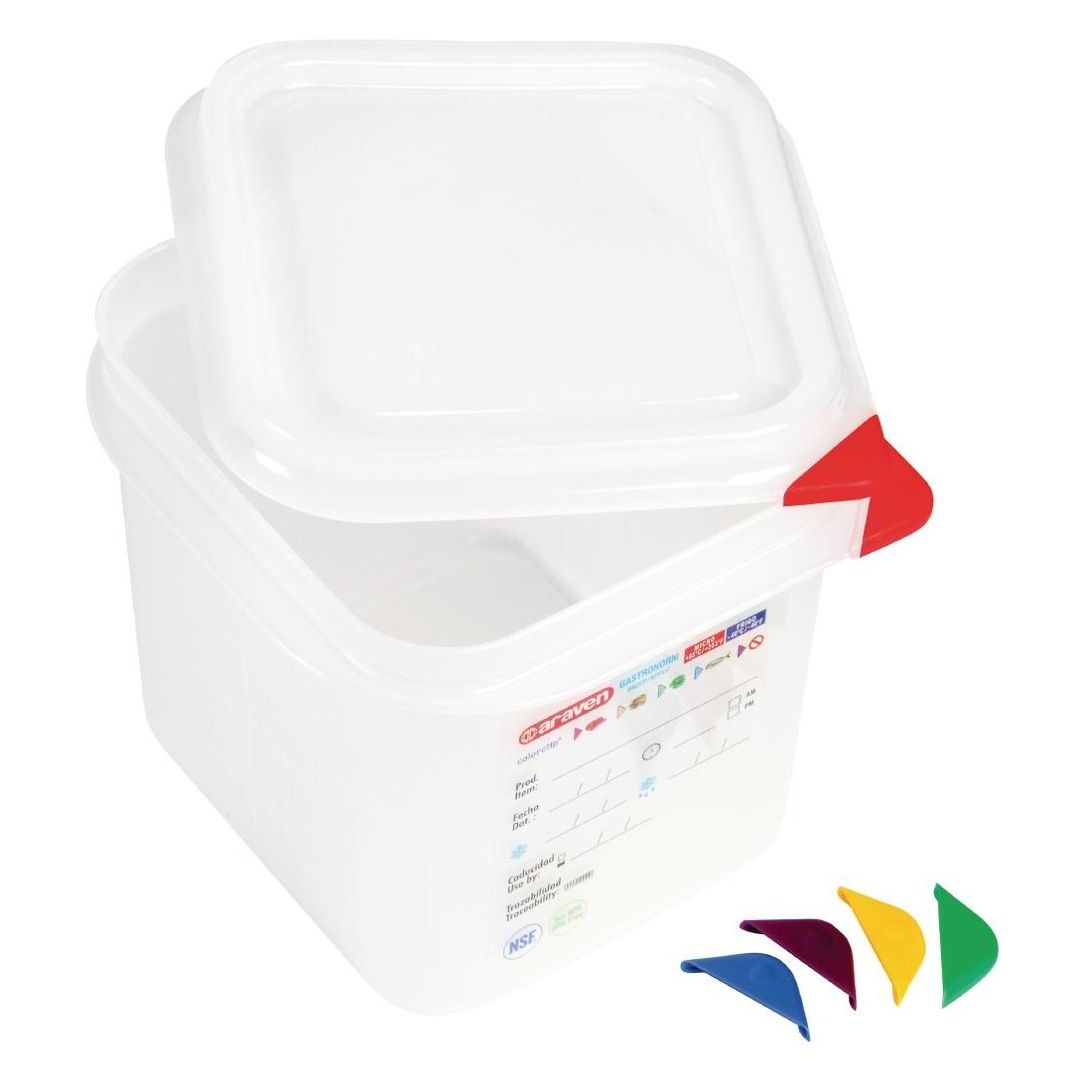 Araven Food Container 2.6Ltr 2.6 litre (1/6 GN) 150(H) x 176(W) x 162(D)mm. Pack quantity: 4