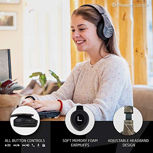 PowerLocus Bluetooth Over-Ear Headphones, Wireless Stereo Foldable Headphones Wireless and Wired Headsets with Built-in Mic, Micro SD/TF, FM for iPhone/Samsung/iPad/PC (Camo)