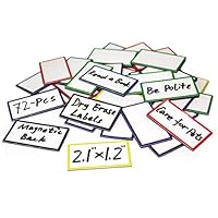 ZHIDIAN 72-Pcs Magnetic Dry Erase Labels Name Plates Tags 2.1" x 1.2" - Colored Magnets for Whiteboard, Name Tags for Classroom, Fridge, Cabinet, 6 Colors