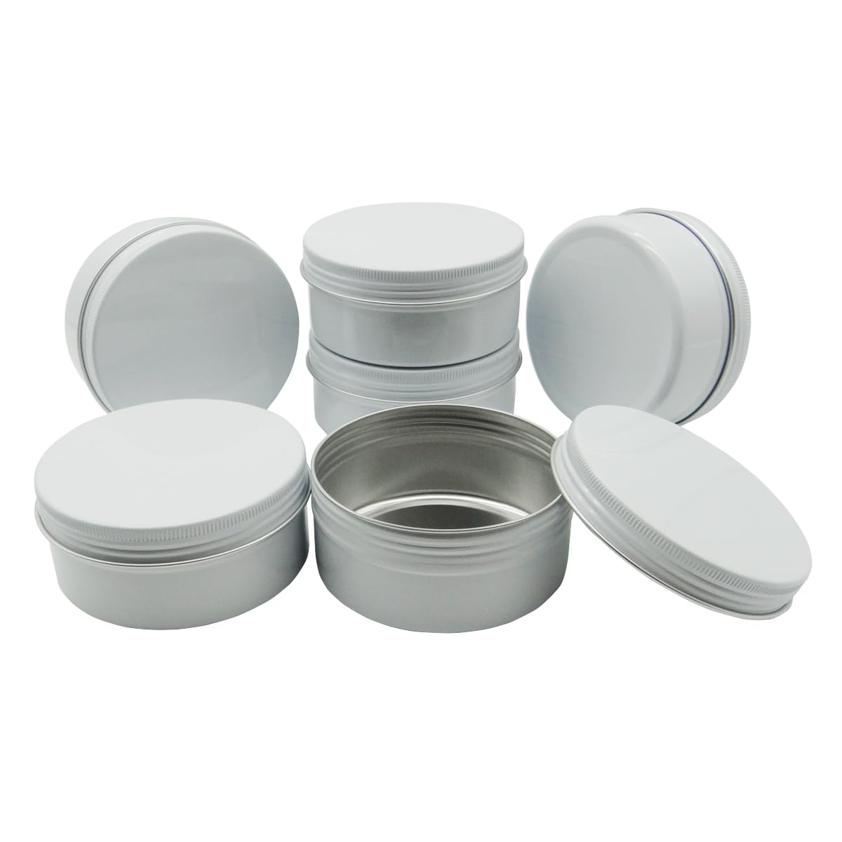 Wopanxye 6pcs 150ml Aluminum Tin Jars with Screw Cap Lids, Empty Refillable Makeup Lip Balm Containers Round Travel Jars Cosmetics Pots, White Metal Cans for Slime Salve Cream Candle Powder Tea Beads