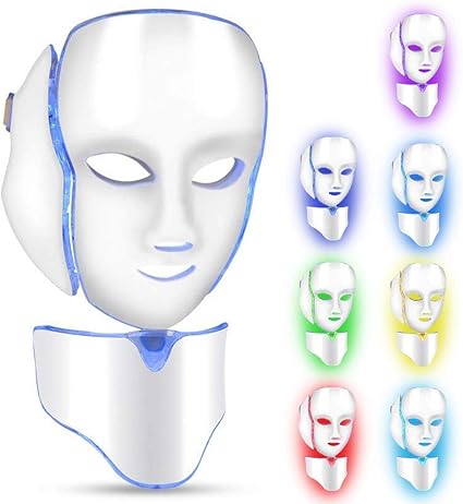 mascara led cuello de la cara anti arrugas eliminacion de acne maquina de rejuvenecimiento de la piel 7 luces de color facial salon cuidado de la piel