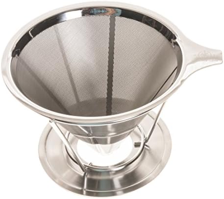 Pour Over Coffee Filter by Longitude Coffee - Permanent Reusable and Eco-Friendly Stainless Steel Coffee Maker Dripper (Brews 1-4 Cups)