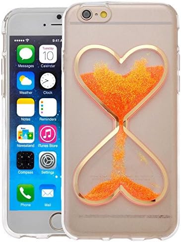 Fast Jewelry Premium Glitter Transparent Flexible Heart-Shaped Quicksand Clock Hourglass Timer Scratch Resistant Soft TPU Case For iPhone 6 Plus/6S Plus 5.5 Inch - Orange