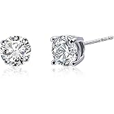 Teppdfann Silver Cubic Zirconia Stud Earrings 6mm Round CZ Earrings for Women Hypoallergenic Classic Jewelry for Gift