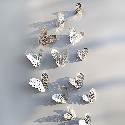 12 Pcs 3D Wall Stickers Hollow Butterfly Stickers Home Decorations for Fridge Christmas by LuckUK