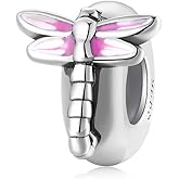 FAEFASH Rose Red Dragonfly Spacer Charm 925 Sterling Silver Clip Bead fit Pandora Style Charm Bracelets