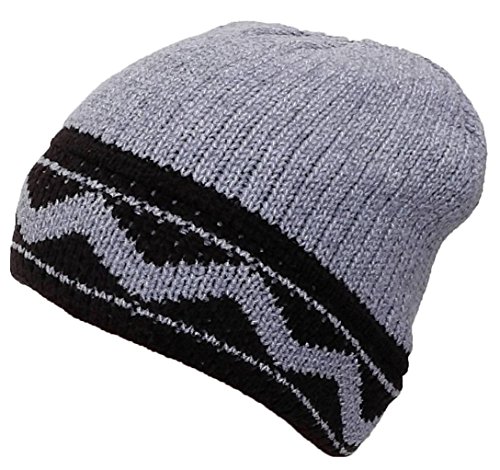Best Winter Hats Adult Chenille Zig Zag Winter Skull Cap W/Fleece Lining (One Size) - Gray/Brown