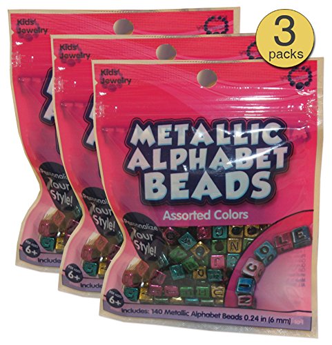 Shiny Alphabet Beads Metallic - Wholesale Bulk Set of 3 Packs - 420 Total Beads