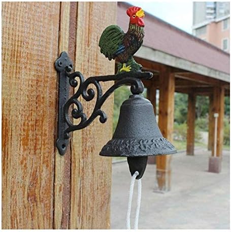 Forged Iron Ornamental Doorbell Outside Dinner Bell Forged Iron Coloration Rooster Rooster Bell On Rod. for Farm, Ranch, Cabin Ornament, Ornamental Doorbell