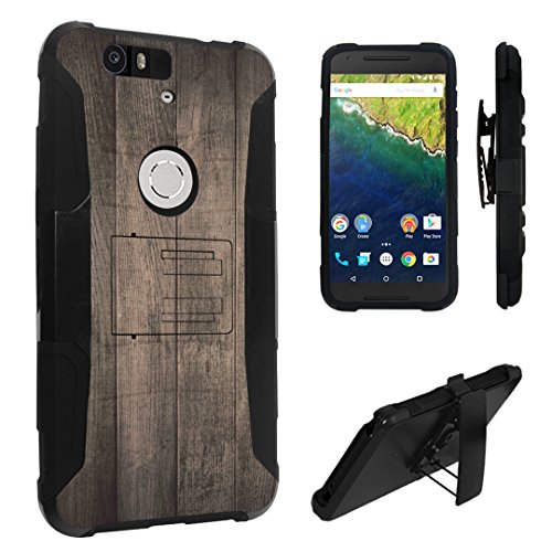 Nexus 6P Case, DuroCase Â® Hybrid Dual Layer Combat Armor Style Kickstand Case w/ Belt Clip Holster Combo for Huawei Google Nexus 6P (Released in 2015) - (Printed Vintage Wood Pattern)