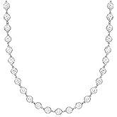 AVELI Lab Created Diamond Station Tennis Necklace in Large Size 5mm Bezel Set Round Brilliant Cut Stones - Hypoallergenic Elegant Diamond-Like Necklace Chain Jewelry for Women