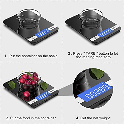 Sudugo Kitchen Scales, 22lb/10kg Digital Scales Kitchen Weight Grams and Oz, Food Scale for Baking and Cooking, Rechargeable Tempered Glass Platform Electronic Scales (Batteries Included) [2021 Ver]