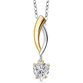Gem Stone King 925 Silver and 10K Yellow Gold Lab Grown Diamond Pendant Necklace for Women | 0.44 Cttw | Gemstone April Birthstone | Heart Shape 5MM | With 18 Inch Silver Chain