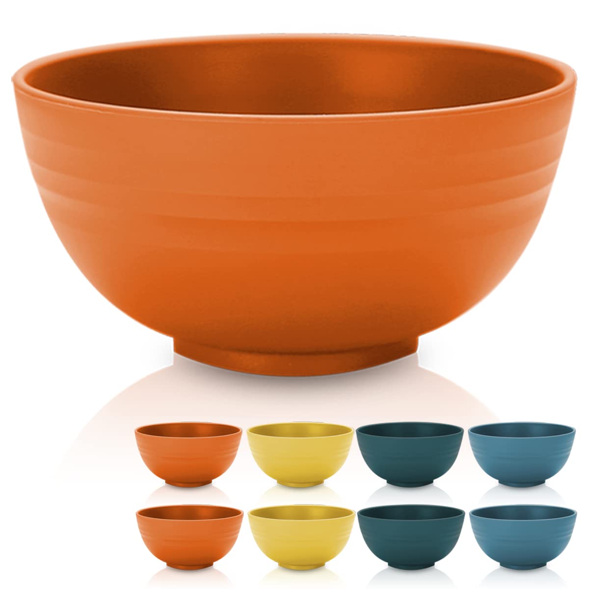 Kyraton 760 ml Plastic Cereal Bowls 8 Pieces, Unbreakable and Reusable Light Weight Bowl for Rice Noodle Soup Snack Salad Fruit BPA Free Dishwasher Safe (Orange)