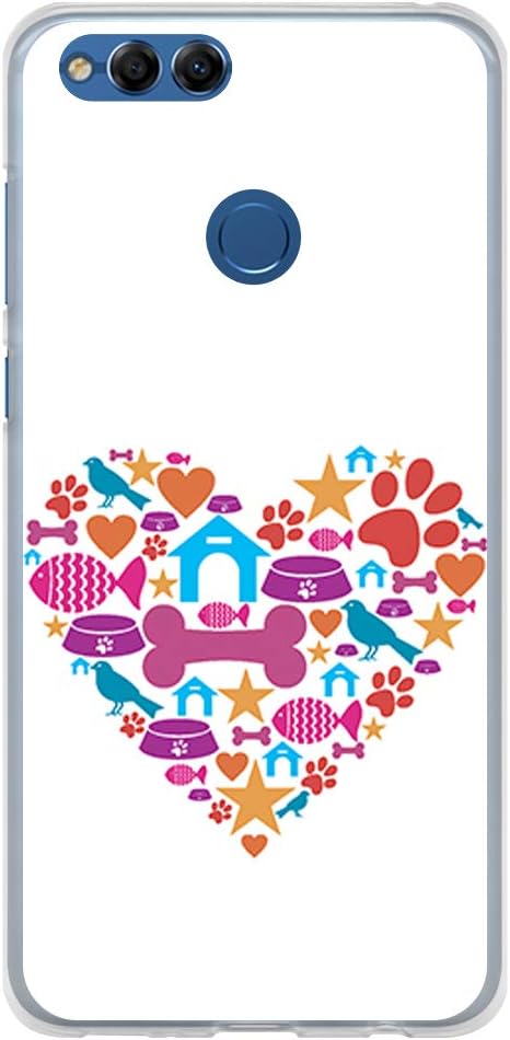 BJJ SHOP Transparent case for [ Huawei Honor 7X ], TPU flexible silicone shell, design: Heart loving pets