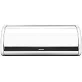 Brabantia Roll Top Bread Box | Large | Brilliant Steel | Metal Front Opening Bread Store for Kitchen Countertop | Partly Flat Top for Extra Storage, Magnet Closing Lid | Fits 2 Loaves