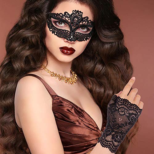 BKpearl 4 Pairs Fingerless Lace Gloves, Short Floral Gloves Ladies Lace Gloves for Women - Thumbnail 5