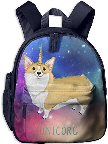 Cute Unicorn Corgi Kids Printed Backpack Shoulder School Bookbag With Front Pockets