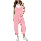 RAISEVERN Jumpsuits for Girls Casual Sleeveless Loose Spaghetti Strap Summer Rompers Long Pants with Pockets