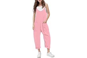 Evensu Girls Casual Jumpsuits Sleeveless Loose Spaghetti Strap Summer Rompers Long Pants with Pockets for 7-14 Years