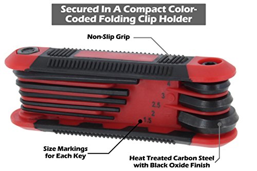 Drixet Red Folding Metric/mm Hex Socket Driver Allen Key. (8-Piece) - Thumbnail 3