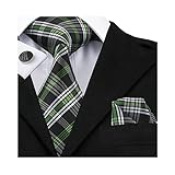 Hi-Tie Green Woven Silk Tie Necktie Handkerchief Cufflinks Set for Men