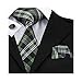 Hi-Tie Men Classic Green Teal Tie Necktie with Cufflinks and Pocket Square Tie Set