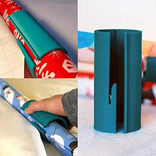 Kanggest Christmas Wrapping Paper Cutter Tool, Safer Easier Cuts Paper Roll for Birthdays and Holiday Present Stickers Any Size Wall Sticker Decorations Kraft Slitter Trimmer Blades (Blue)
