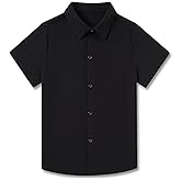 Funnycokid Boys Button Down Shirts Short Sleeve Dress Shirt Solid Formal Uniform 2-10 Years