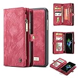 iPhone X Case,AKHVRS Handmade Premium Cowhide Leather Wallet Case,Zipper Wallet Case [Magnetic Closure]Detachable Magnetic Case & Card Slots for iPhone X - Red