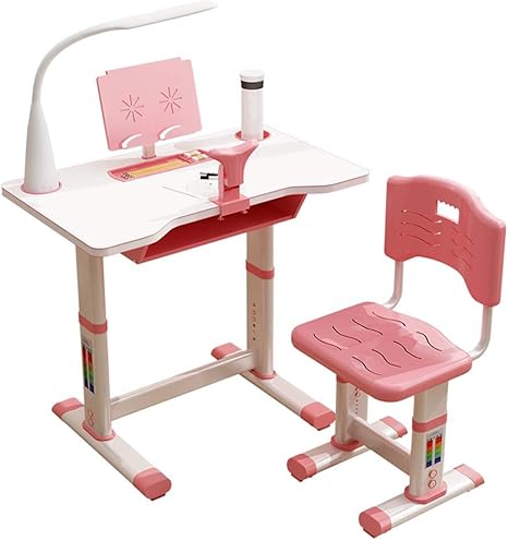 Amazon Co Jp キッズデスクチェアセット チルトデスクトップ付きの高さ調節可能な子供用学習テーブル 男の子と女の子の宿題デスクと椅子 広々とした収納引き出し付き Color ピンク Size 70 46cm 27 5 18 1inch ホーム キッチン