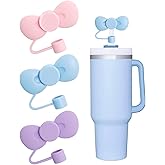 SEEZIZI 3 pcs Cute Bow Straw Covers Cap Toppers Compatible with Stanley 30&40 oz Tumbler Cups,Reusable Cute Silicone Straw Tips Lids Protectors for 0.4 in/10mm Stanley Cups Straws Accessories
