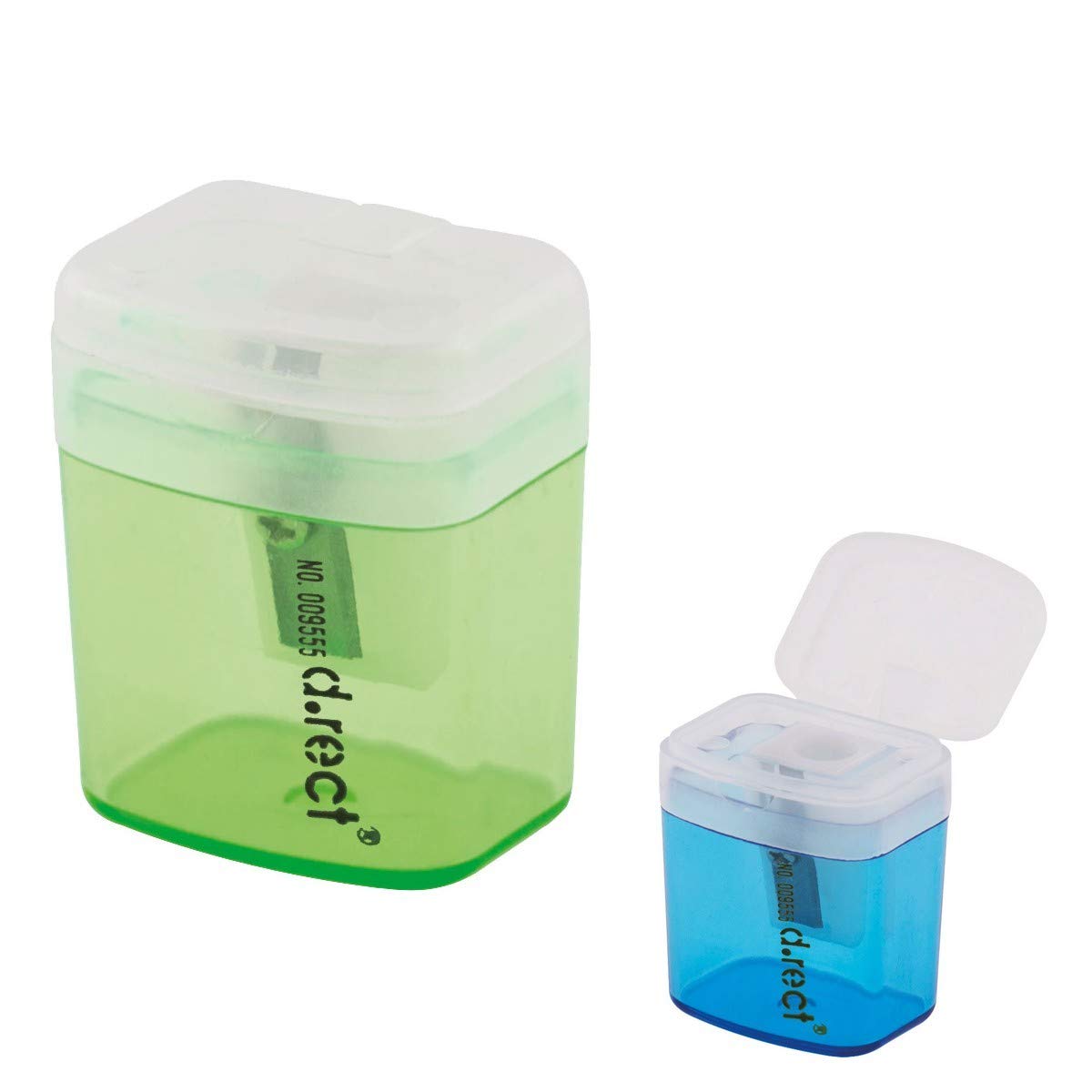 D.RECT Single Plastic Pencil Sharpener with Container Rectangular with Lid Pack of 12