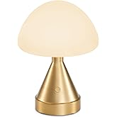 INTELIVE Small Cordless Mushroom Table Lamp, Mini Rechargeable Battery Powered Night Light, Touch Control Dimmable, Portable Gold Lamp for Kitchen Restaurant Dining Table Bathroom Patio